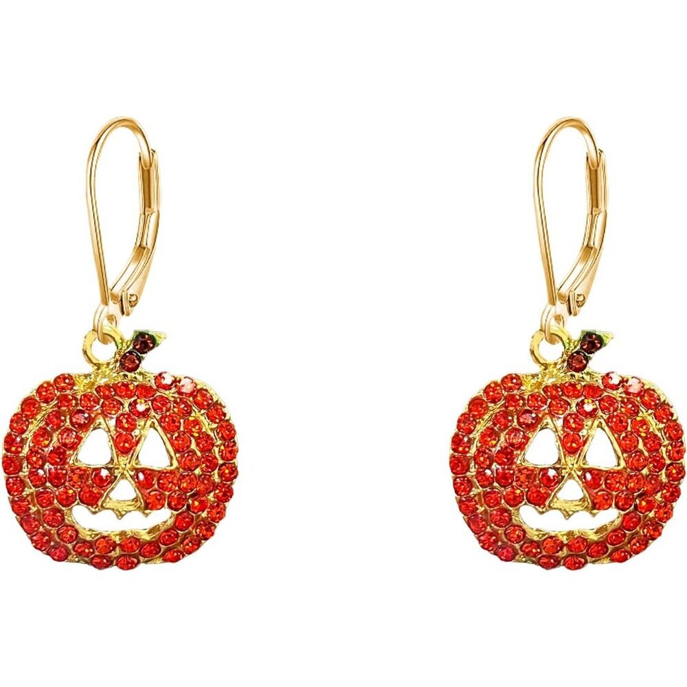 Crystal Pumpkin Dangle Drop Earrings for Women Halloween Gold Hoop Earrings with